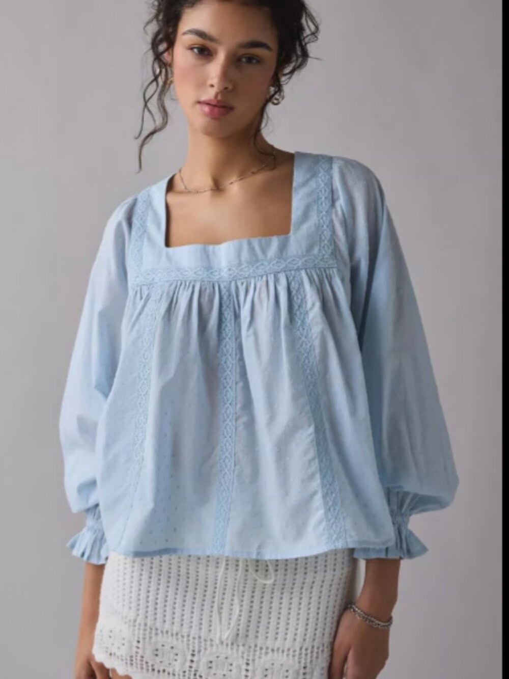NWT Kimchi Blue Hazel Lace Trim Long Sleeve Babydoll Top